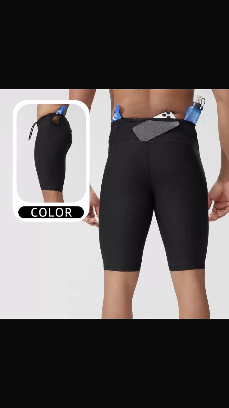 Men’s Multi-Pocket Running Half Tights – Black