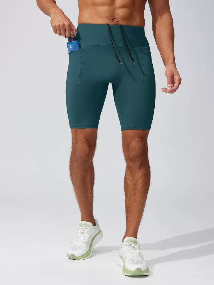 Men’s Multi-Pocket Running Half Tights – Black