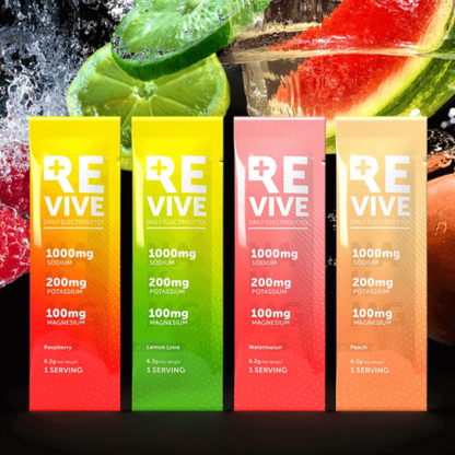 Revive ingredients - 1000mg Sodium, 200mg Potassium, 100mg Magnesium, Natural Flavour, Stevia Sweetened. No Sugar, No Carbs, No Calories.