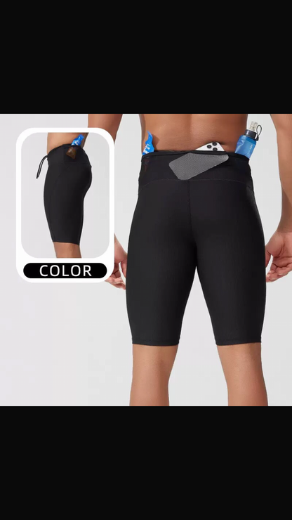 Men’s Multi-Pocket Running Half Tights – Black