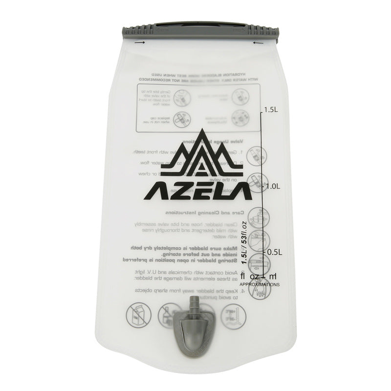 Azela 1.5L hydration bladder front view with drinking tube